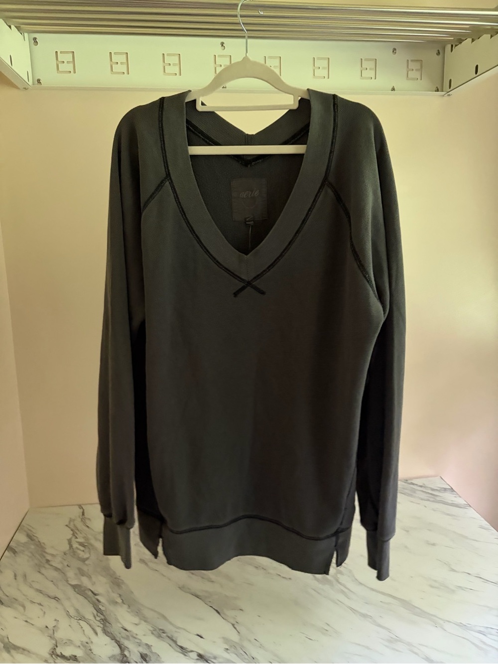 NWT Aerie "Real Good" Waffle Knit V-Neck Over-Sized Sweatshirt - S